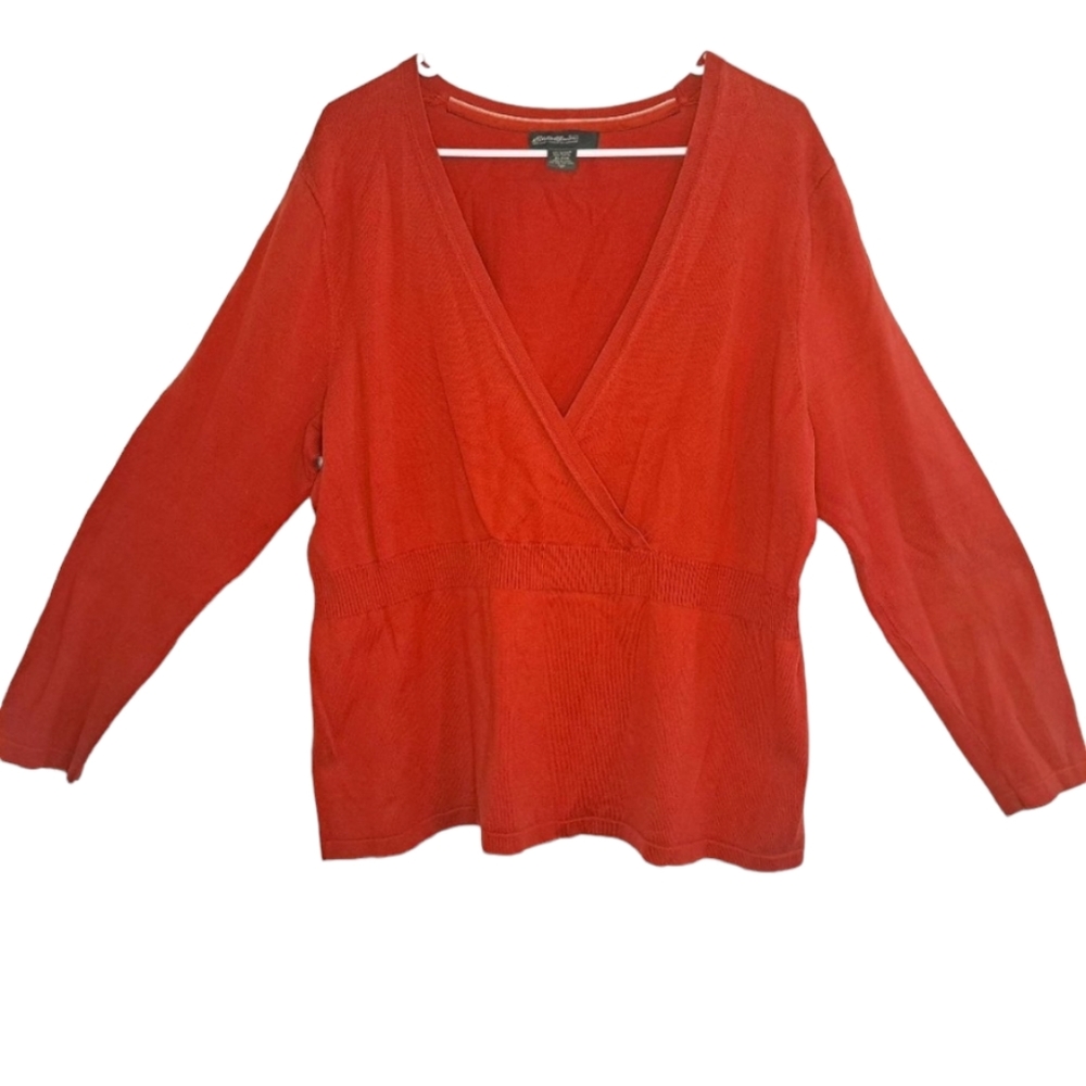 Eddie Bauer Burnt Orange V-Neck Wrap Style Sweater Plus Size 2XL